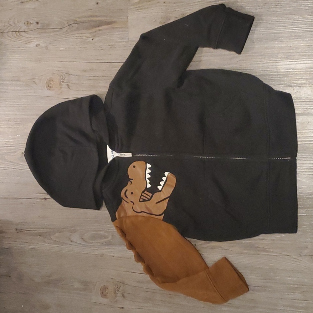 🧡 Old Navy | Toddler T-Rex Hooded Zip-up Sweater | Black Brown | 3T